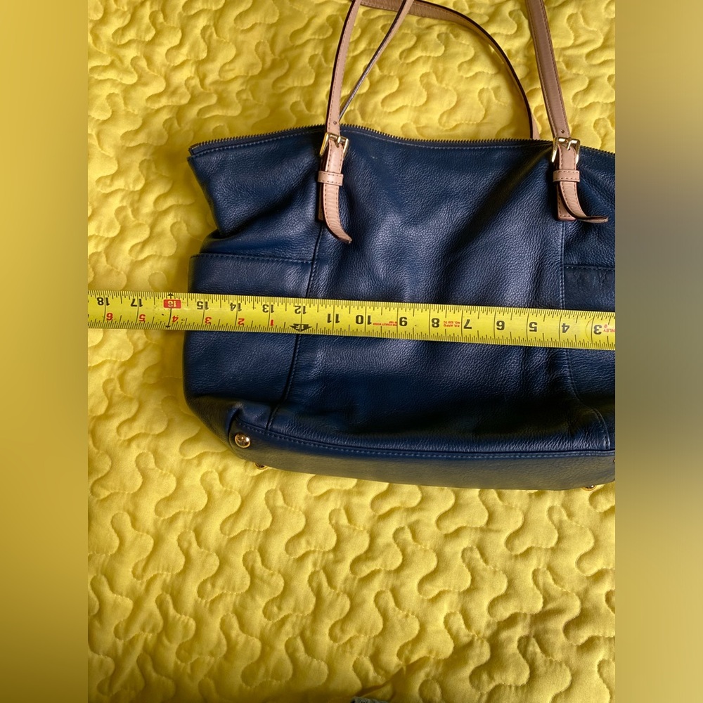 Michael Kors Leather Shoulder Tote Bag Navy Blue - Picture 10 of 16